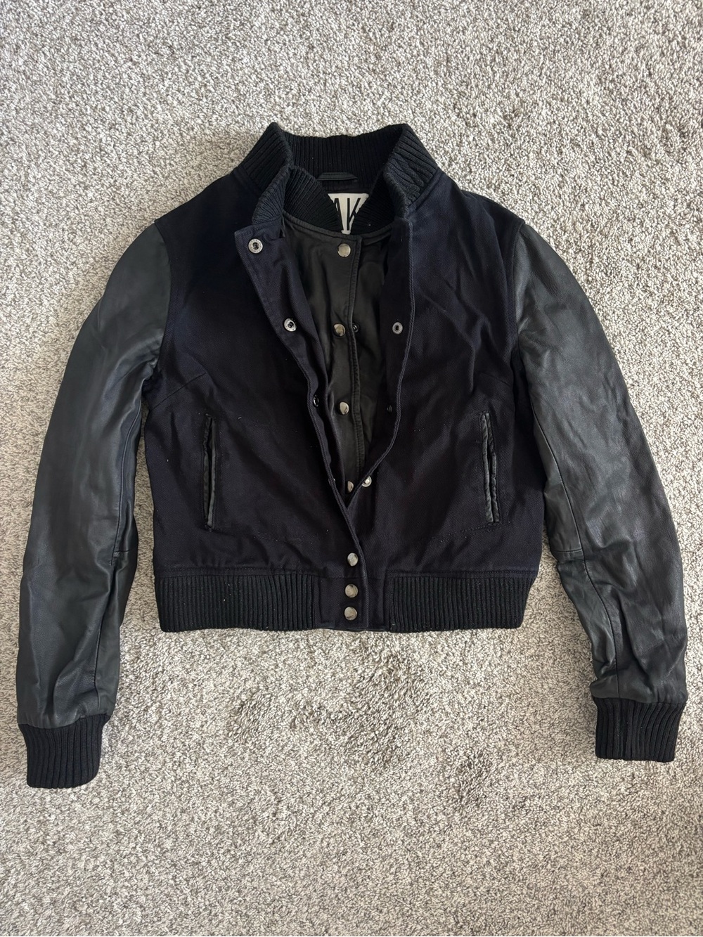 OAK black varsity jacket w/ leather sleeves
